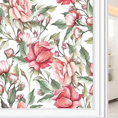 Imagem de Película de janela de privacidade de flores, textura de estilo floral, filme de vidro para sala de estar e escritório em casa, L90 x C 190 cm