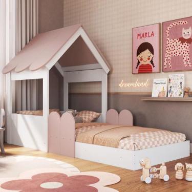 Imagem de Cama Solteiro Infantil Montessoriana Casinha Nana Branco/Rosa C06 - Mp