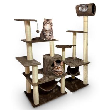 Imagem de Arranhador Para Gato Harém + Castelo Grande Com Toca e Rede Brinquedo Gigante(Marrom)