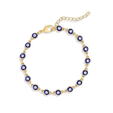 Imagem de Pulseiras de ouro delicadas para mulheres modernas com olho turco, pulseira de corrente de mão turca, joias de mão da sorte, presentes, Adjustable, Latão/cobre, banhado a prata, Sem Pedra Preciosa