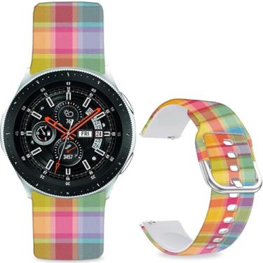 Imagem de Sjiangqiao Pulseiras estampadas com padrão compatíveis com Samsung Galaxy Watch de 46 mm/Watch 3 de 45 mm/Gear S3 Frontier/Classic/Pebble Time/V de silicone de 22 mm para homens e mulheres (cor xadrez