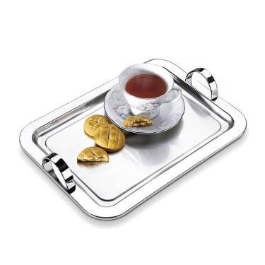 Imagem de Bandeja Retangular Com Alça 34,5cm Aço Inox Servir Café Chá