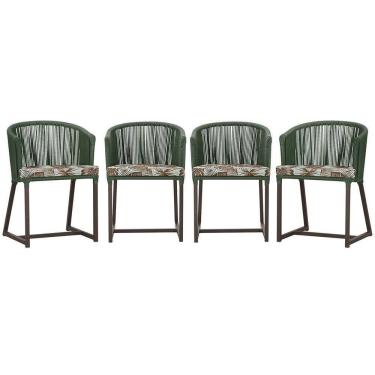 Imagem de 4 Cadeiras De Jantar Noronha Marrom Corda Náutica E6 Trama Verde