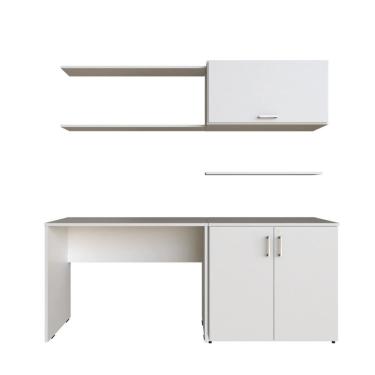 Imagem de Escrivaninha com Armário Baixo e Aéreo com Chave 200cm X 75cm Modular Branco