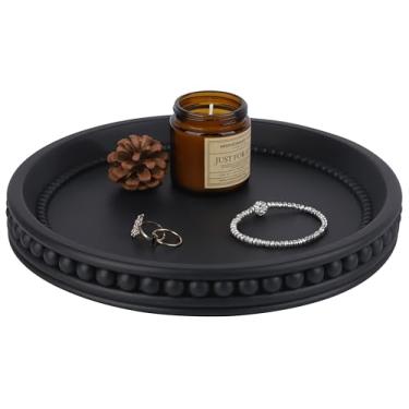 Imagem de Vixdonos Bandeja decorativa estilo contas, bandeja redonda de concreto para mesa de centro, organizador de mesa circular para decoração de casa, 28 cm (bege)