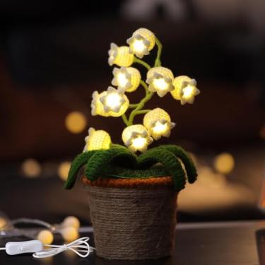 Imagem de ANZRLE Lâmpada Lírio do Vale, flores artificiais de crochê com luzes noturnas, abajur de mesa sem fio - Ideias de presente feminino para o Natal, Dia dos Namorados, Dia das Mães, decorações de casa de