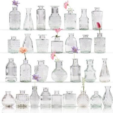 Imagem de Yabool Conjunto de 30 vasos de botão, vasos para centros de mesa, vasos de vidro fofos a granel, vasos pequenos para flores, conjunto de mini vasos para decorações de casamento, decoração de flores de