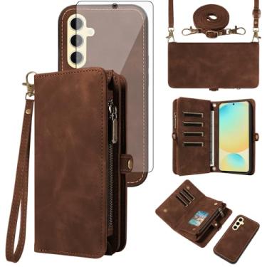 Imagem de Asuwish Capa de celular para Samsung Galaxy S24 FE 5G carteira com zíper destacável com protetor de tela de vidro temperado alça transversal alça flip porta-cartão S 24 EF AI S24FE 24S mulheres