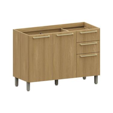 Imagem de Balcão de Cozinha para Pia 120cm 2 Portas e 3 Gavetas Sem Tampo Elegance Luciane Móveis