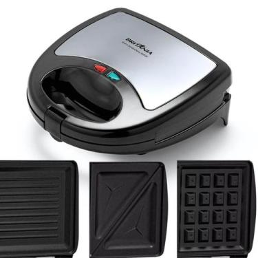 Imagem de Grill Sanduicheira Waffle 3 Em 1 750w Inox Britania Não Gruda Chapa Re