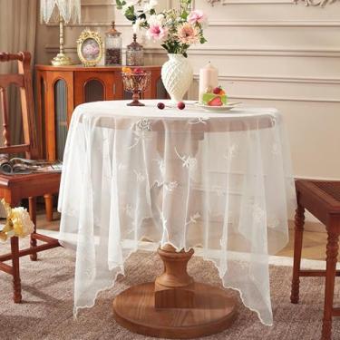 Imagem de Toalha de mesa de renda bordada estilo francês pequena toalha de mesa quadrada de renda com padrão rosa capa de mesa de café para sala de estar, casamento, chá de bebê, festa, decoração de casa, 109 x