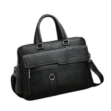 Imagem de Bolsa para laptop de grande capacidade bolsa para laptop bolsa prática de couro PU bolsa tiracolo bolsa tiracolo bolsa para computador (preto)
