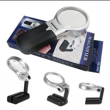 Imagem de Lupa De Mão C/ Leds Mesa/bancada Suporte Dobrável Ajustável