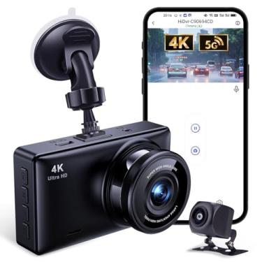 Imagem de Câmera veicular 4K frontal e traseira, lente dupla para carros, aplicativo WiFi integrado, DVR para carro, com visão noturna, sensor G, gravação em loop, monitor de estacionamento, gravador de vídeo