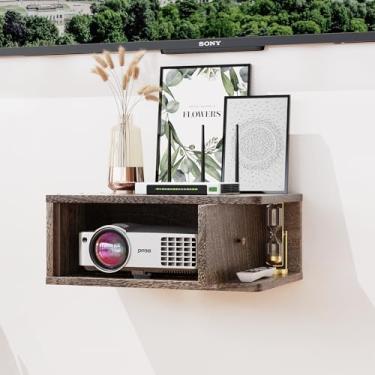 Imagem de DAWASAPAT Suporte de parede flutuante para projetor – Armário moderno com porta magnética, 42,4 cm x 27,7 cm x 19,8 cm, armazenamento aberto e oculto para projetor, roteador, leitor de DVD, caixa de