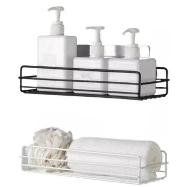 Imagem de Kit 2 Suporte De Parede Com Adesivo Sabonete Shampoo Condicionador E Cozinha E Lavanderia(kit 2 RETA)