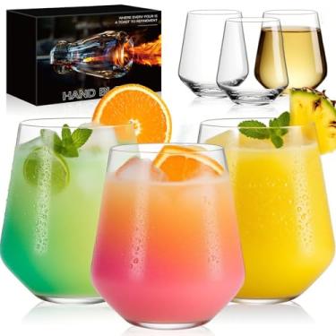 Imagem de Physkoa Conjunto de taças de vinho sem haste de vidro de cristal moderno de 170 – 510 g, leve e lavável na lava-louças | Taças de vinho tinto e branco para uso diário, festas, inauguração de casa ou