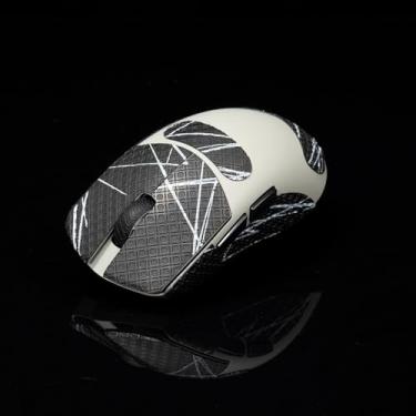 Imagem de Hokeyio Fita adesiva para Lamzu Maya X – antiderrapante, controle aprimorado, resistência ao suor, melhora a aderência FPS para jogos e proteção do mouse [pré-corte] preto e branco 0,4 mm