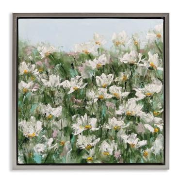 Imagem de Stupell Industries Arte de parede em tela flutuante emoldurada cinza Daisy Field in Springtime por Emma Bell, 63 x 63 cm
