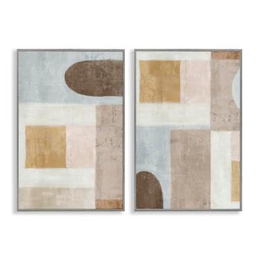 Imagem de Stupell Industries Conjunto de arte giclée emoldurado em cinza geométrico Subtle Drifts 2 peças por Emma Peal, 76 x 50 cm