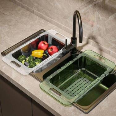 Imagem de Escorredor retrátil multiuso para pia frutas legumes verduras plástico