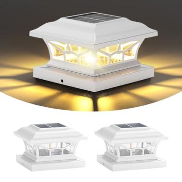 Imagem de DAMAYCA Pacote com 2 lâmpadas solares de poste à prova d'água para ambientes externos, serve para decks de cerca de madeira e vinil de 10 x 15, 15 x 15 cm, lâmpada LED Edison com modos de luz branca