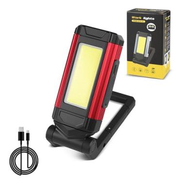 Imagem de Luz de trabalho magnética LED, luz COB recarregável por USB portátil, com suporte e mosquetão, rotação de 360° e lanterna dobrável de 180° para reparo de carro, oficina, uso doméstico e de emergência