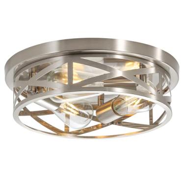 Imagem de Luminária de teto embutida para gaiola interna, níquel escovado de 33 cm perto da luz de teto, luzes de teto modernas de metal rústico para casa, corredor, cozinha, quarto, entrada e escritório