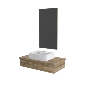 Imagem de Conjunto Bancada C-cuba Aria 41 E Espelheira Metrópole 801 Branco Chess Carvalho