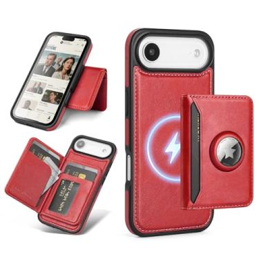 Imagem de Antsturdy Compatível com MagSafe 2 em 1 Capa magnética destacável para celular 17 Air com suporte AirTag, masculina e feminina, couro sintético com bloqueio de RFID, compartimentos para cartão de