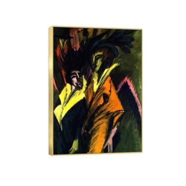 Imagem de BMZFYBS Impressão em tela pintura famosa imagem de arte de parede - duas mulheres na rua - pôster moldura dourada para sala de estar banheiro decoração de casa 50 x 70 cm 20 x 27 pol