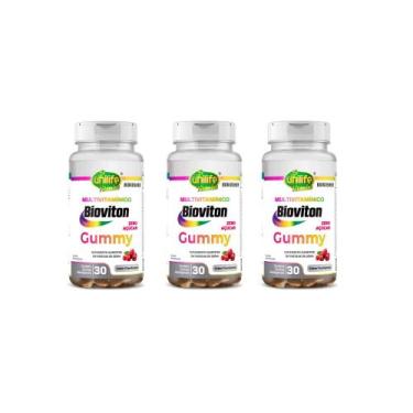 Imagem de Kit 3 Multivitamínico Gummy Unilife Bioviton 3x30 Gomas De Framboesa, 
