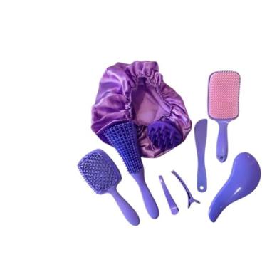 Imagem de Kit 05 Escova Raquete Flex Escova Mágica e Polvo Massageador de Silicone Touca de Cetim Beauty Flash(LILÁS)