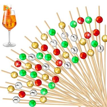 Imagem de Hushee 300 palitos decorativos para aperitivos, espetos de bambu extravagantes para bebidas, casamentos, discotecas, festas, decorações dos anos 70, 80, 90, artigos de festa (vermelho, verde, dourado