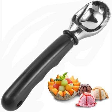 Imagem de Colher de borracha antiderrapante em aço inoxidável KXF para colheres de sorvete e bailarina de melão, pode ser lavada na lava-louças, Preto