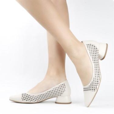Imagem de Scarpin Salto Bloco Recortes - NEFTALI, Off white, 37