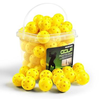 Imagem de Bolas de Prática de Golfe Pacote com 50 Bolas de Golfe e Balde de Bola de Golfe com Alça, Bola de Treinamento de Esportes de Voo Limitada, Uso Interno e Externo de Jardim (Amarelo)