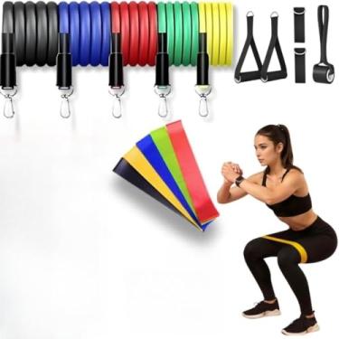 Imagem de Kit Elástico Treino Extensor 11 Itens + 5 Faixas Mini Band Exercício Fisioterapia Academia em Casa(KIT 11 ELASTICO)