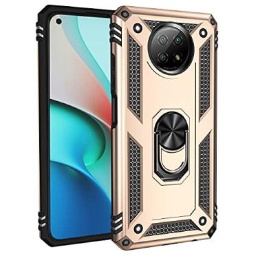 Imagem de SORAKA Capa para Xiaomi Redmi Note 9T 5G com suporte de anel capa armadura Redmi Note 9T 5G capa traseira de policarbonato rígido com placa de metal para suporte magnético de telefone carro dourado