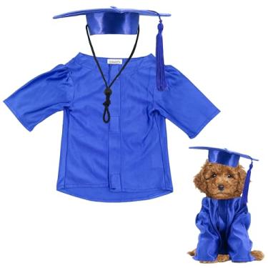 Imagem de GraduatePro Conjunto de fantasia de boné e vestido de formatura para cães – Tecido de malha ajustável com borla dourada, 4 tamanhos (P/M/G/GG) para cães pequenos e gatos e cães médios, roupa de