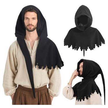 Imagem de DAZCOS Chapéu de acompanhante medieval com capuz liripipe do século 15 para homens para o Dia das Bruxas (preto)