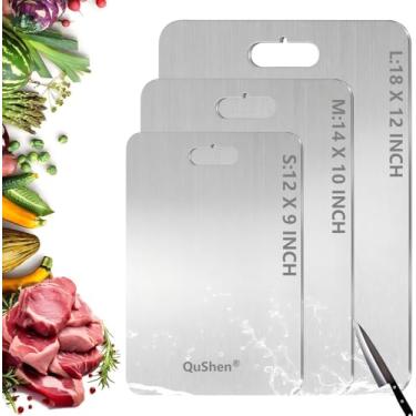 Imagem de QuShen Tábua de corte 100% de titânio, tábua de corte de titânio de grau alimentício para cozinha, lavável na lava-louças, tábua de cortar dupla face para frutas, carne e vegetais (30 cm C x 23 cm L)