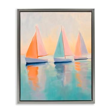 Imagem de Stupell Industries Arte de parede em tela flutuante com moldura cinza trio de veleiro pastel, design por LSR Design Studio, 53 x 43 cm