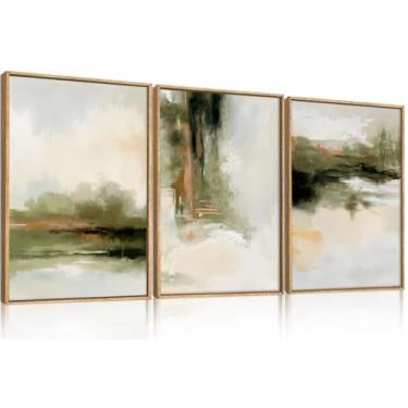Imagem de KAIRNE Conjunto de arte de parede em tela abstrata neutra abstrata de 3 peças, decoração de parede em aquarela moderna, pintura de parede pastel minimalista, marrom, cinza marrom para sala de estar