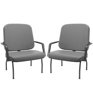 Imagem de Kit 02 Cadeiras de Escritório Recepção com Braço Fixa Preta Magno P03 Vinil Cinza - Lyam Decor