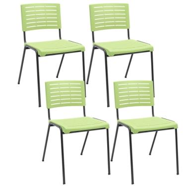 Imagem de Kit 04 Cadeiras Empilhável Fixa Escritório Multiuso Base Preta Kimi P03 Verde Claro - Lyam Decor
