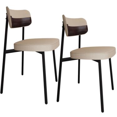 Imagem de Kit 02 Cadeiras Estofada Para Sala de Jantar Astrid Preto C01 Linho Areia Courino Café - Lyam Decor