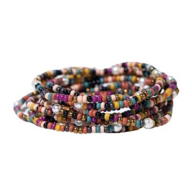 Imagem de INK + ALLOY Pulseiras femininas com contas empilháveis de 10 fios – pilha de pulseiras de padrões mistos – ajuste elástico ajustável – pulseiras boho feitas à mão para mulheres – perfeitas para