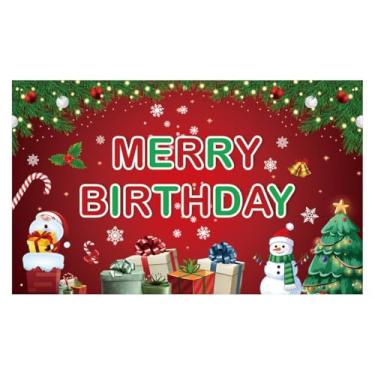 Imagem de ANFEST Pano de fundo de feliz aniversário com design temático de Feliz Natal, faixa de feliz aniversário para decoração de festas, placa fotográfica para decoração de férias