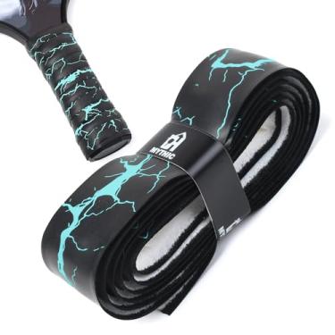 Imagem de DH Punho de substituição Mythic para Pickleball e tênis | Antiderrapante, ultradurável, resistente ao suor (série Lightning, preto com luz azul claro)
